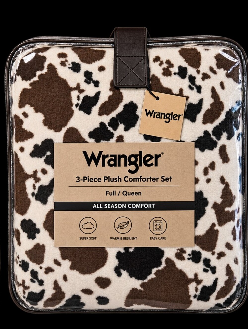 NWT Wrangler Cow Print Plush Comforter Set in Brown and White
